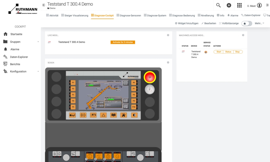 RTC Screenshot: Der Kundendienst kann sich mit RTC auch in die Perspektive des Bedieners versetzen und sieht das Steuerpult in Echtzeit.