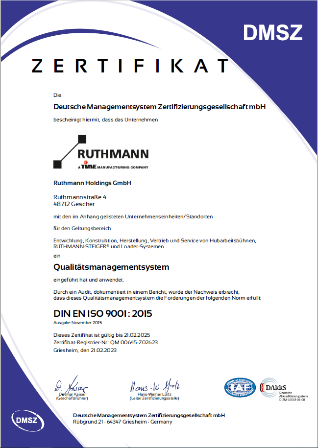Zertifikat ISO 9001:2015 vom 21.02.2023